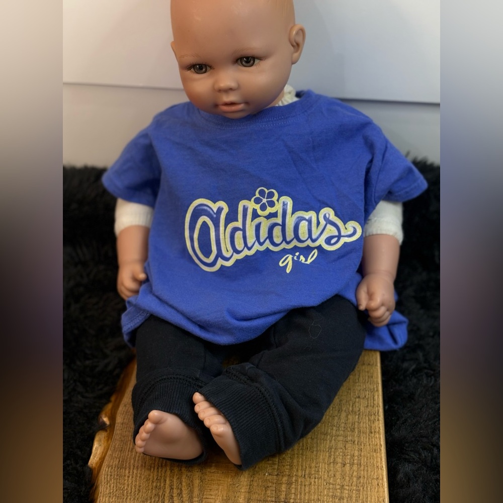 Adidas Baby Girl Outfit 12M Royal Blue Tee + Carter’s Black Pants 2-Piece Set